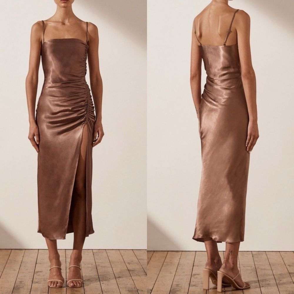 Shona Joy Lily Bias Ruched Midi Dress in Clove